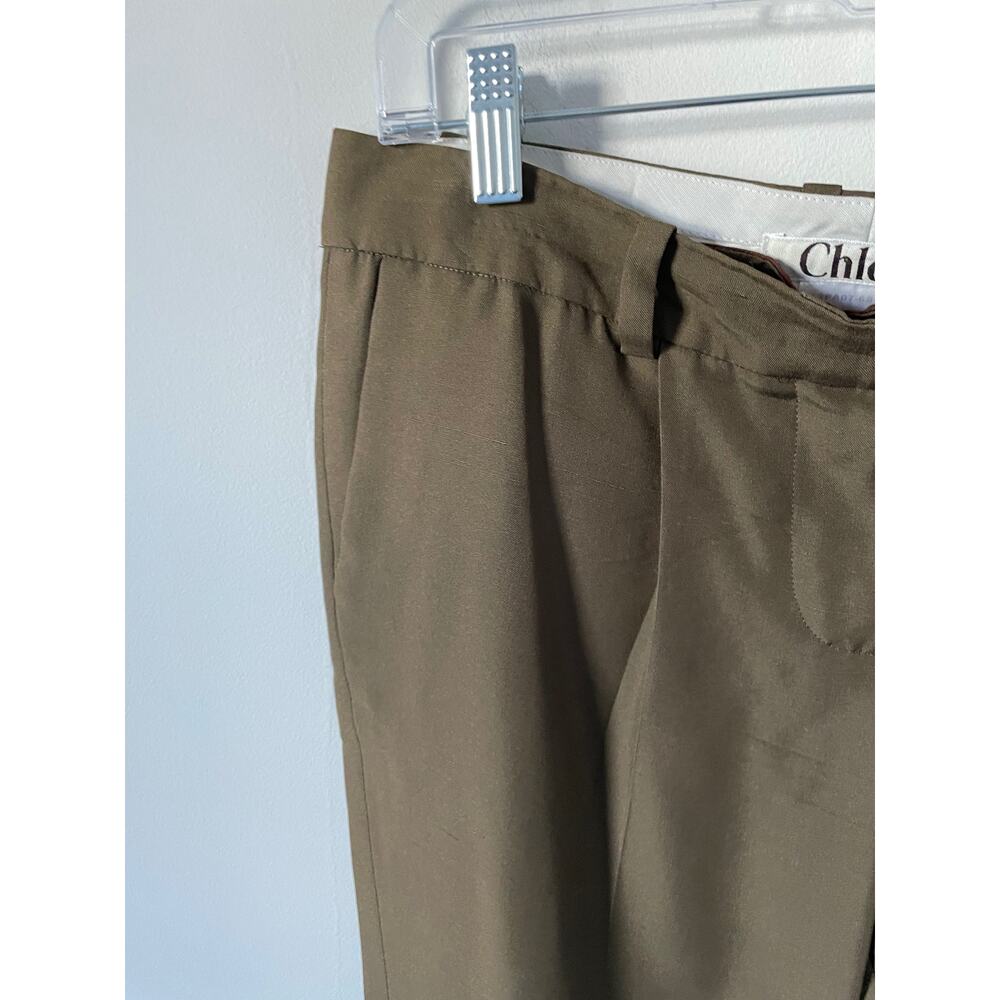 Chloe Designer Paris Silk Crop Pants Army Green Size 10 - Picture 3 of 8